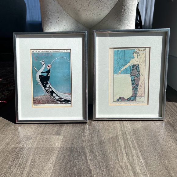 Vintage Other - Vintage Set of 2 Small Fashion Art Prints Framed